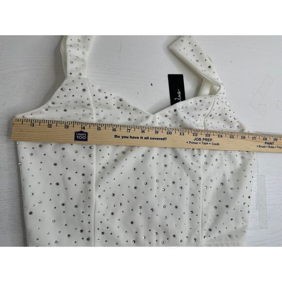 Lulus New! Lively Sparkle White Rhinestone Crop Tank Top Sleevelss Party Vacay L - Picture 8 of 8